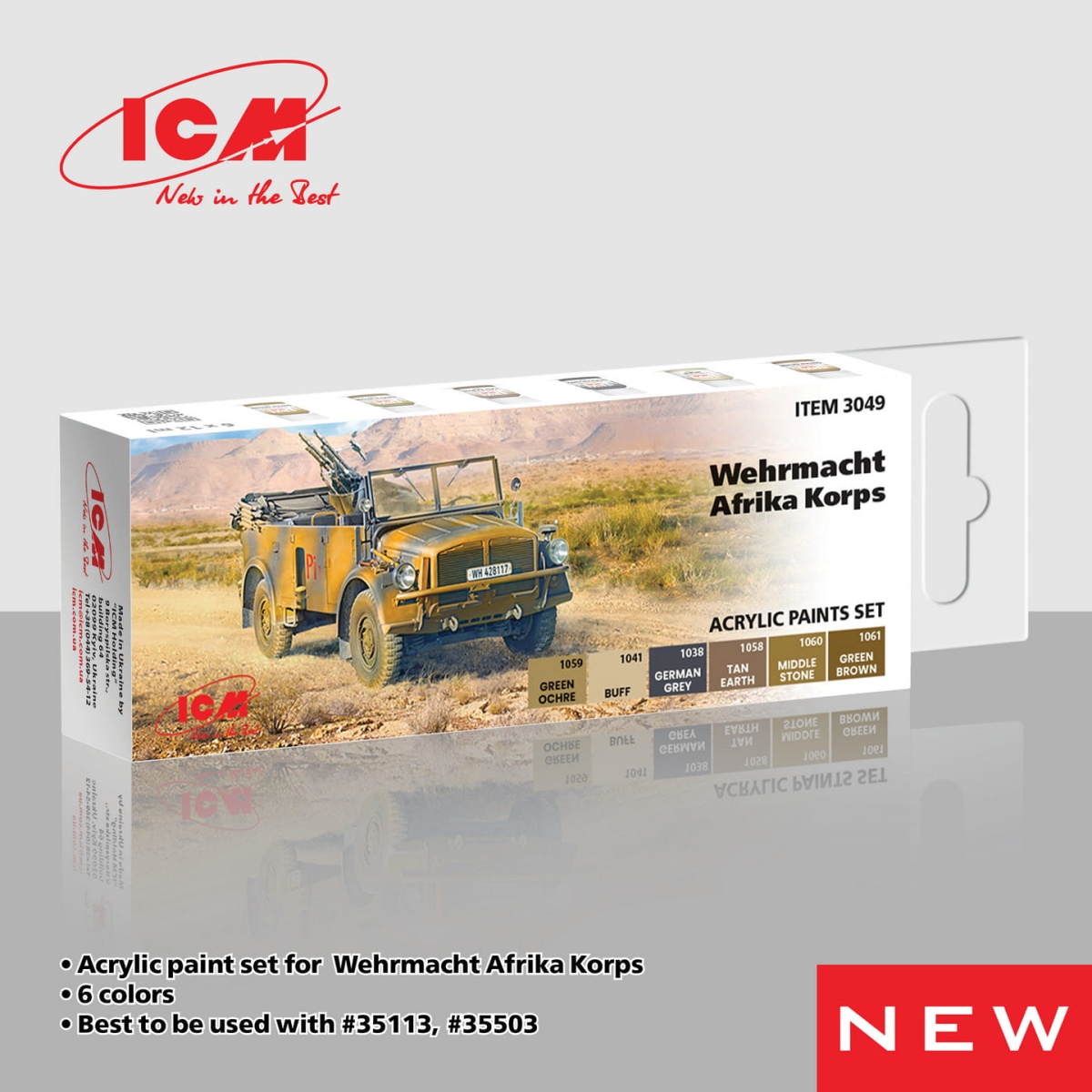 Zdjęcie dodatkowe produktu Acrylic paints set for Wehrmacht Afrika Korps ICM 3049