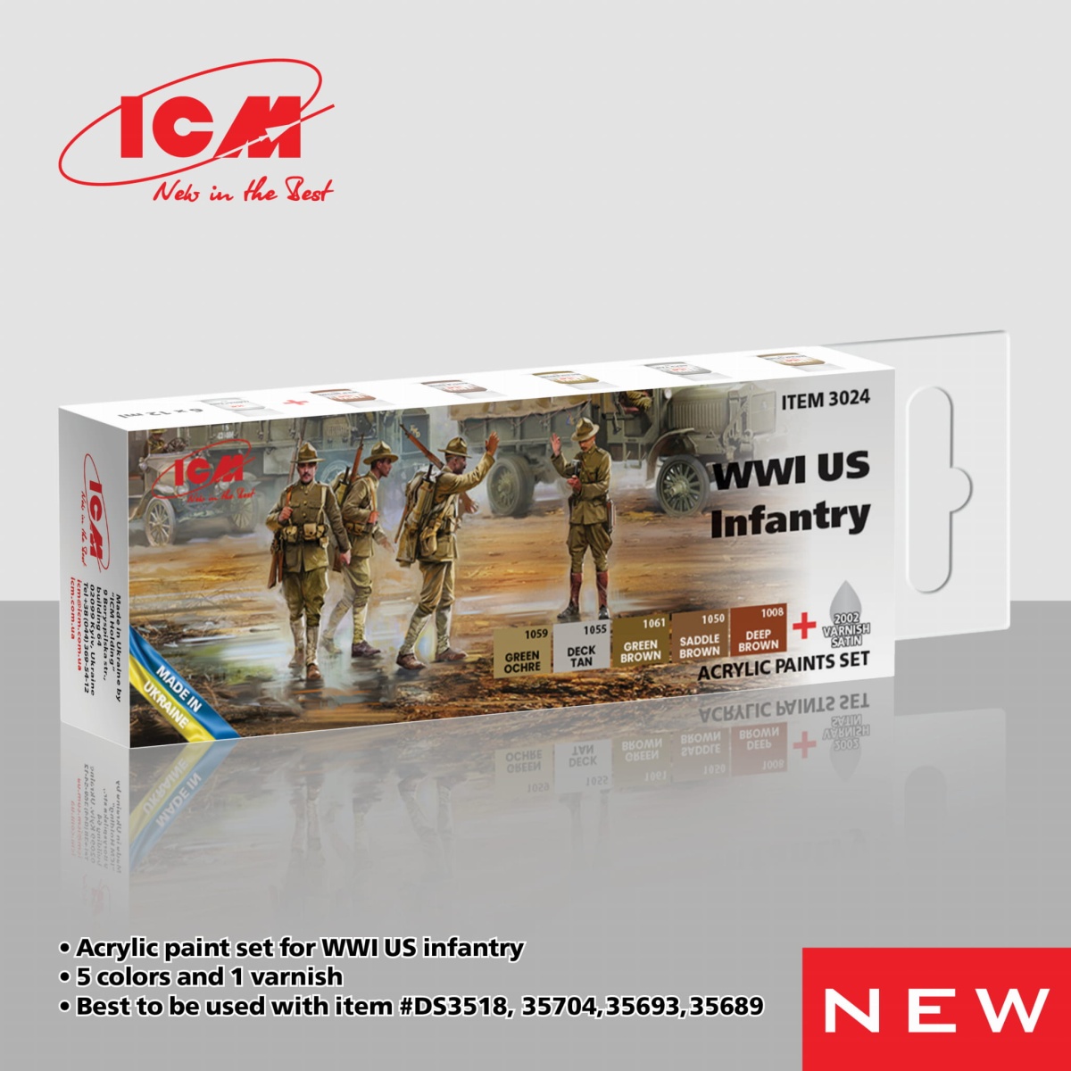 Zdjęcie dodatkowe produktu Acrylic paint set for WWI US infantry ICM 3024
