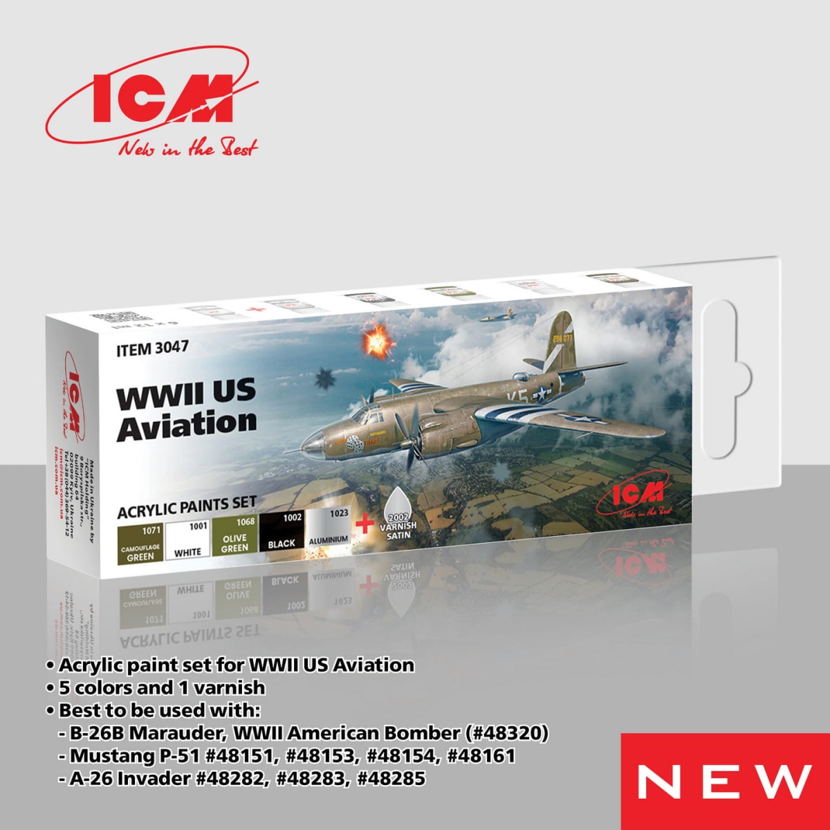 Zdjęcie dodatkowe produktu Acrylic paints set for WWII US Aviation ICM 3047