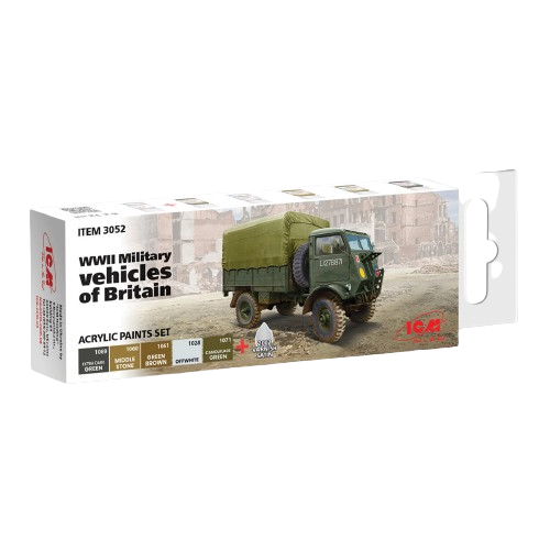 Acrylic paints set for WWII Military vehicles of Britain ICM 3052
