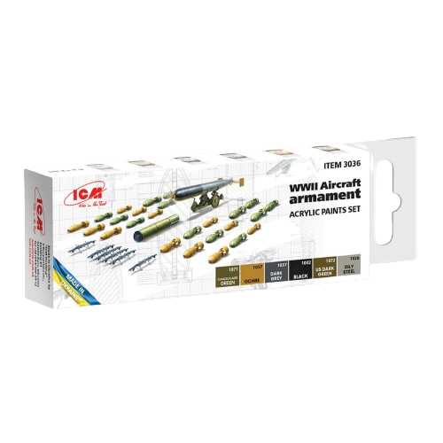 WWII Aircraft armament acrylic paints set ICM 3036