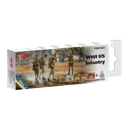 Zdjęcie główne produktu Acrylic paint set for WWI US infantry ICM 3024