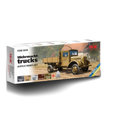 Zdjęcie główne produktu Acrylic paints set for Wehrmacht trucks ICM 3038