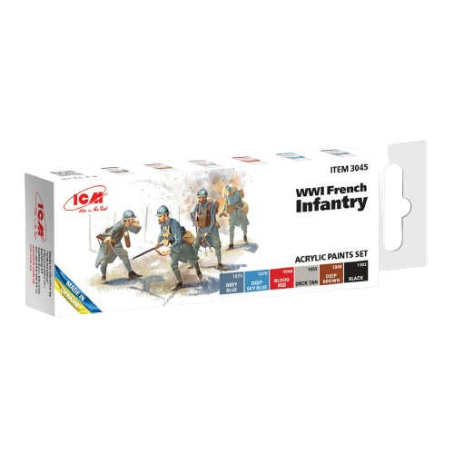 Zdjęcie główne produktu Acrylic paints set for WWI French Infantry ICM 3045