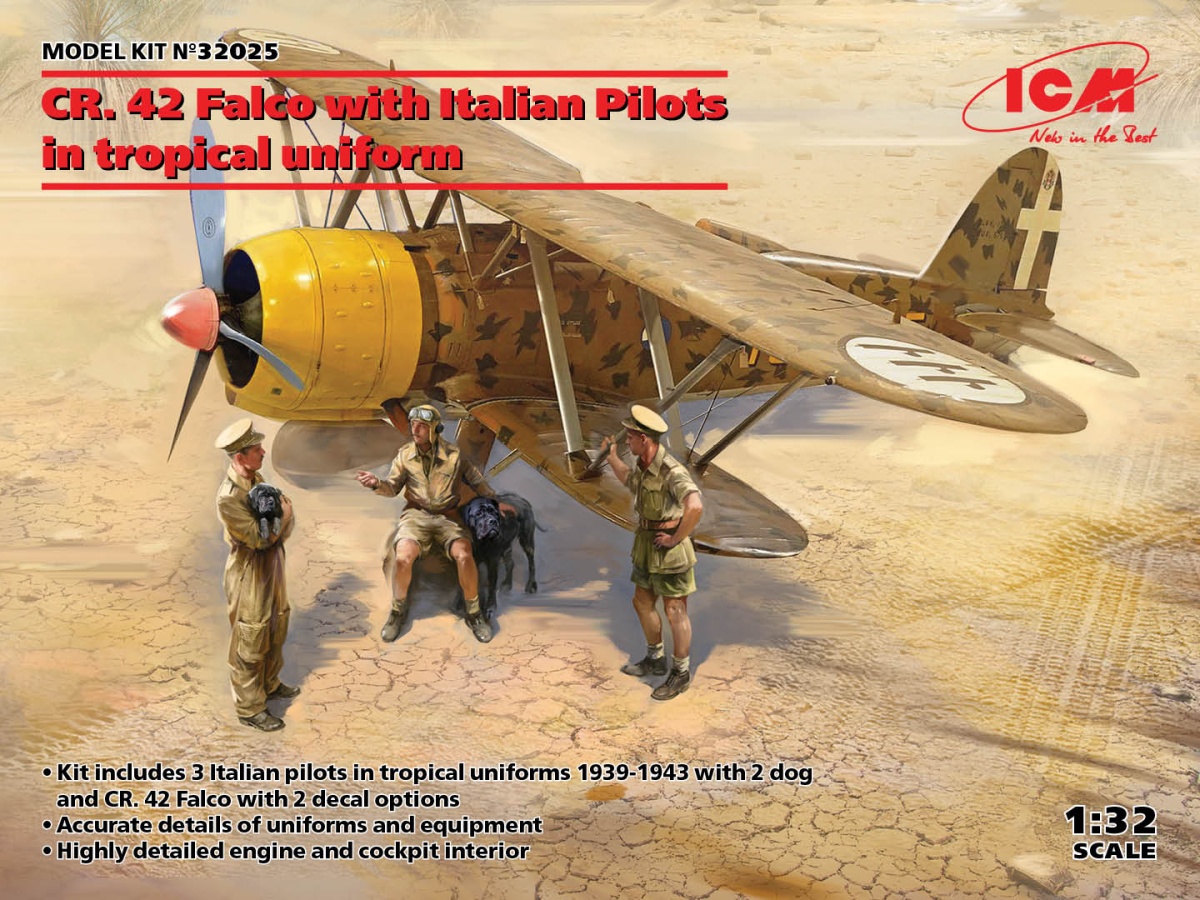 Zdjęcie główne produktu CR 42 Falco with Italian Pilots in tropical uniform 1:32 ICM 32025