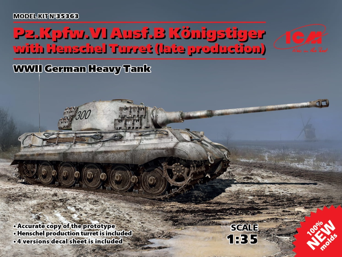 Zdjęcie główne produktu Pz.Kpfw.VI Ausf.B King Tiger with Henschel Turret (late production) 1:35 ICM 35363