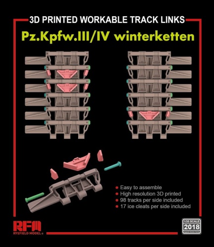 3D Printed Workable Track Links Pz.Kpfw.III/IV winterketten 1:35 Rye Field Model 2018