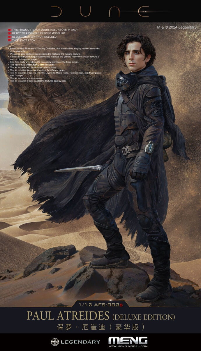 Zdjęcie główne produktu Dune Paul Atreides (Deluxe Edition) (Includes Desert Display Base And Poseable Cloth Cape) 1:12 Meng AFS002S