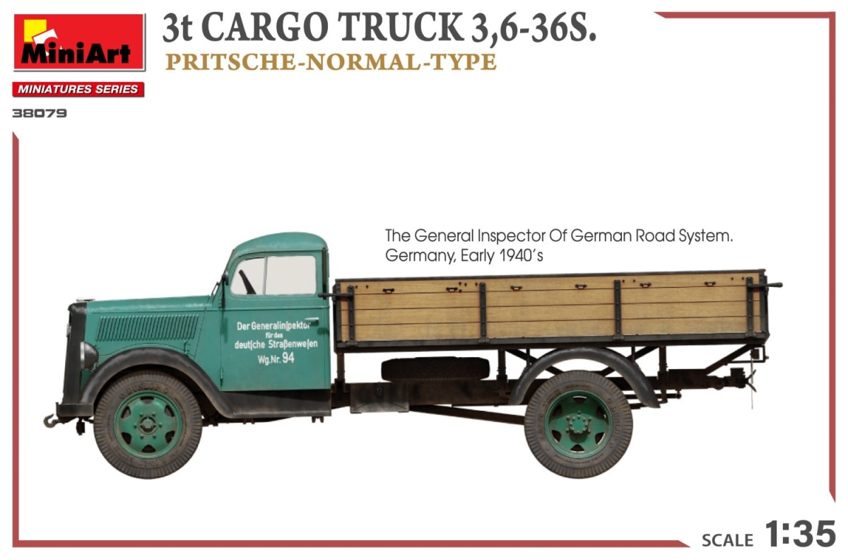 Zdjęcie dodatkowe produktu 3t Cargo Truck 3,6-36s. Pritsche-normal-type 1:35 MiniArt 38079