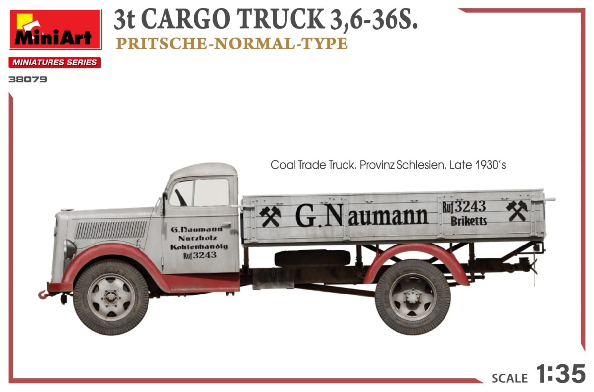 Zdjęcie dodatkowe produktu 3t Cargo Truck 3,6-36s. Pritsche-normal-type 1:35 MiniArt 38079