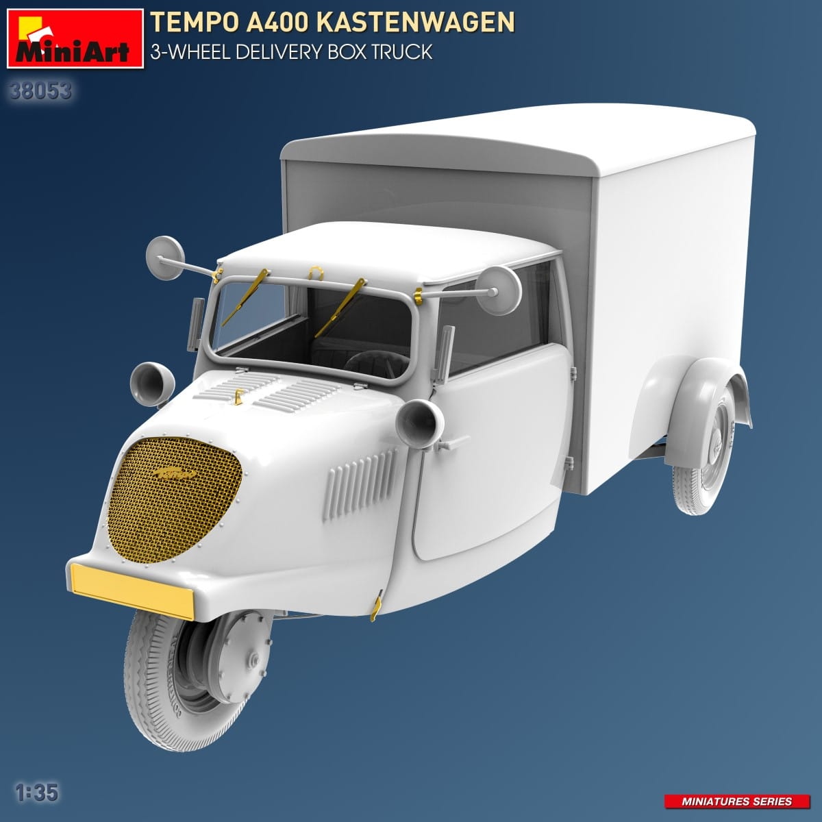 Zdjęcie dodatkowe produktu Tempo A400 Kastenwagen 3-wheel Delivery Box Truck 1:35 MiniArt 38053