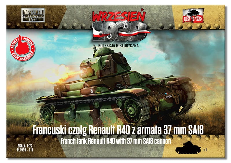 Zdjęcie dodatkowe produktu Francuski czołg lekki Renault R40 z armata 37 mm SA18 1:72 First To Fight PL111