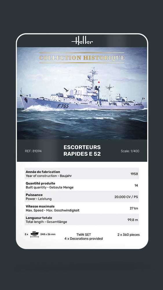 Zdjęcie dodatkowe produktu Escorteurs Rapides E 52 Collection Historique 1:400 Heller 81094