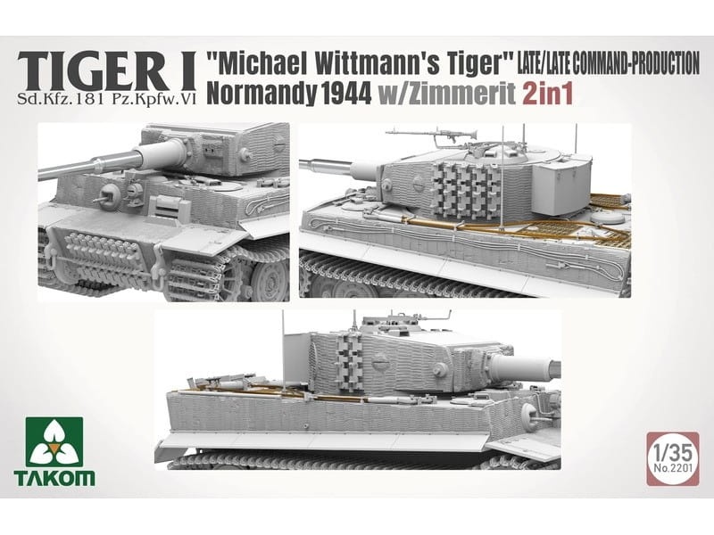 Zdjęcie dodatkowe produktu Tiger I Michael Wittmanns Tiger Normandy 1944 Late/Late Command Production w/Zimmerit 2 in 1 1:35 Takom 2201