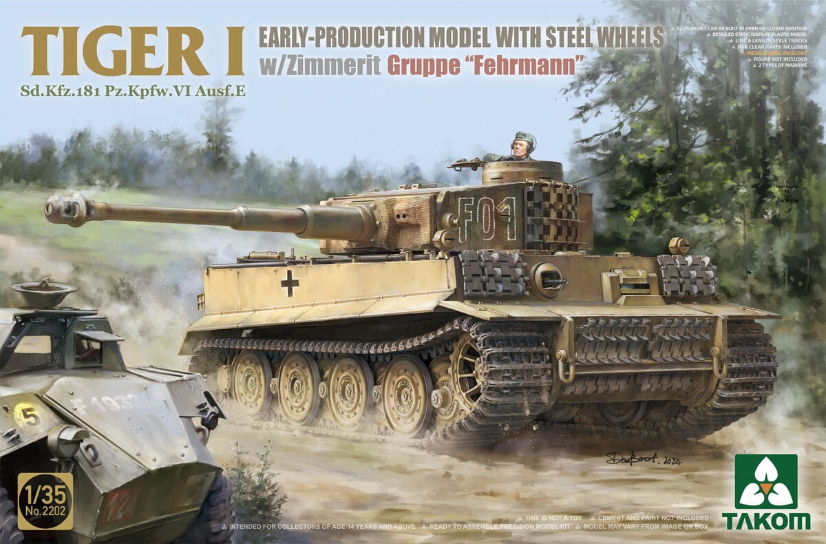 Zdjęcie główne produktu Tiger I Early Production Model with Steel Wheels w/zimmerit Gruppe Fehrmann 1:35 Takom 2202