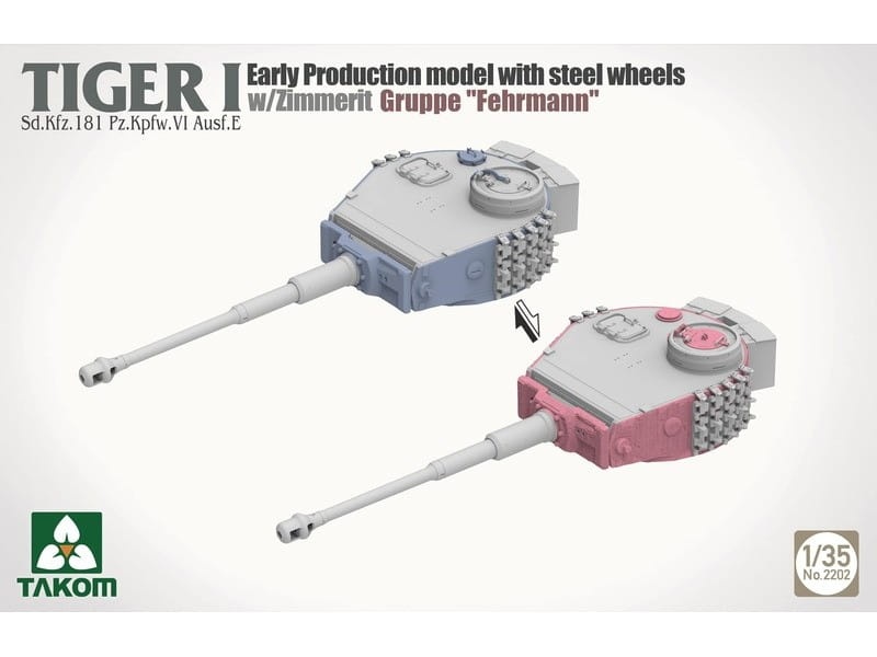 Zdjęcie dodatkowe produktu Tiger I Early Production Model with Steel Wheels w/zimmerit Gruppe Fehrmann 1:35 Takom 2202