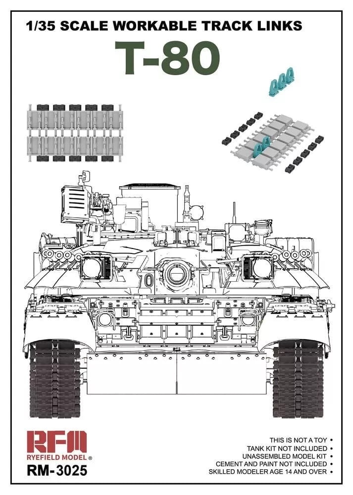 Zdjęcie główne produktu Gąsienice ruchome do T-80 1:35 Rye Field Model 3025