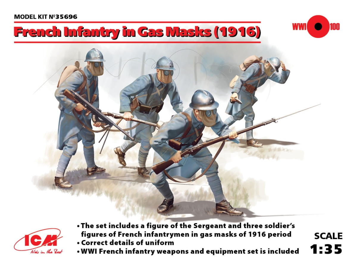 Zdjęcie główne produktu French Infantry in Gas Masks (1916) 1:35 ICM 35696