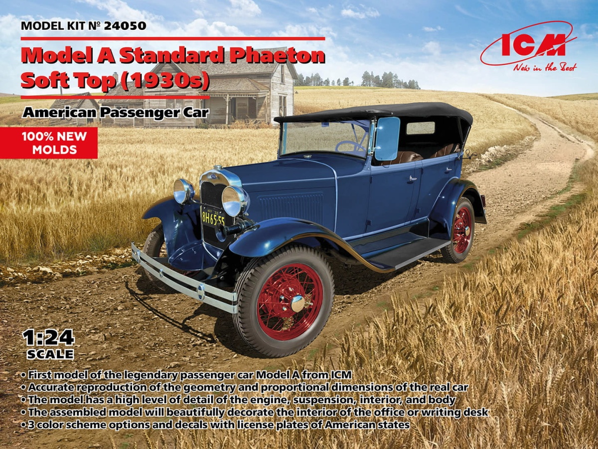 Zdjęcie główne produktu Model A Standard Phaeton Soft Top (1930s) 1:24 ICM 24050