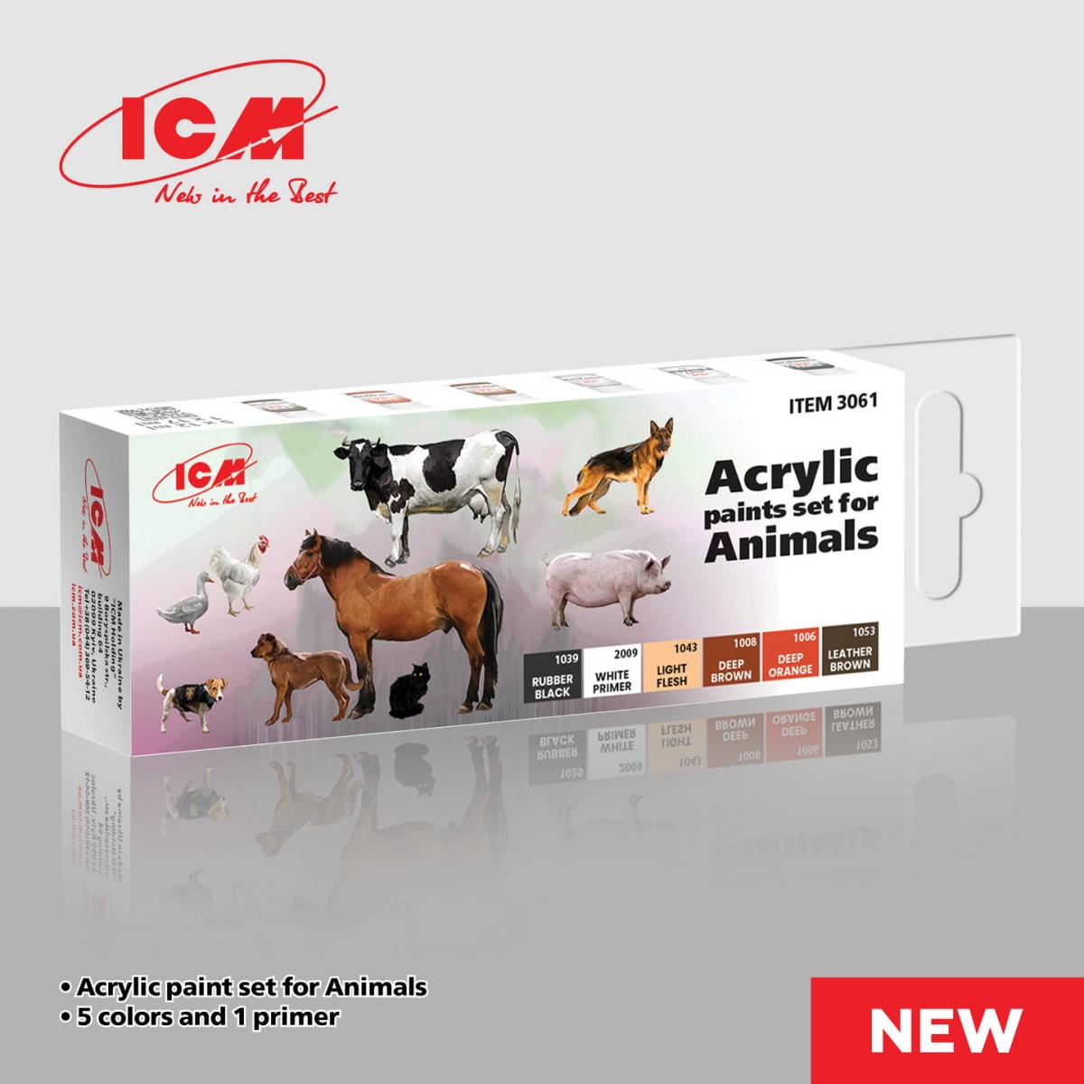 Zdjęcie dodatkowe produktu Acrylic paints set for Animals (6x 12ml) ICM 3061