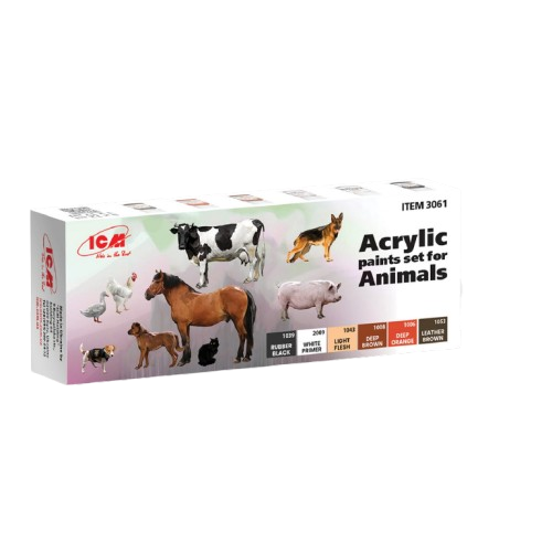 Zdjęcie główne produktu Acrylic paints set for Animals (6x 12ml) ICM 3061