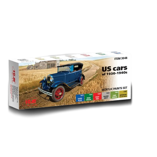 Acrylic paints set for US cars of 1930s - 1940s ICM 3048