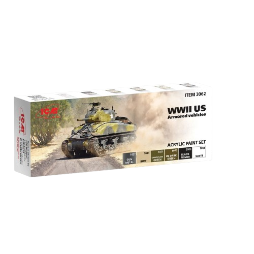 Acrylic paints set for WWII US Armored vehicles ICM 3062