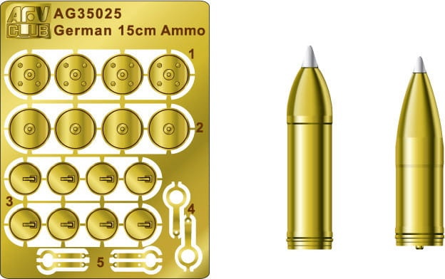 Zdjęcie dodatkowe produktu Zestaw amunicji do niemieckiego ciężkiego działa piechoty 15 cm (mosiądz) 1:35 AFV Club AG35025
