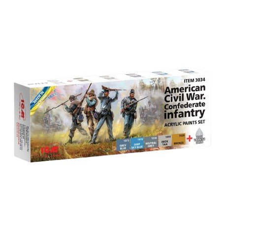 Zdjęcie główne produktu American Civil War Confederate Infantry Acrylic Paints Set ICM 3034