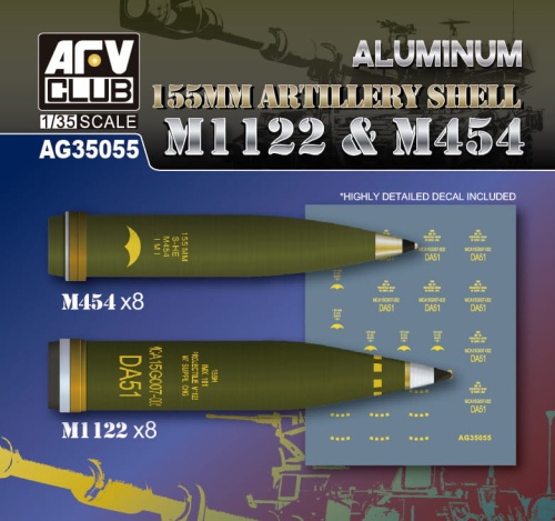 Aluminum Artillery Shell 155mm M1122 and M454 1:35 AFV Club AG35055