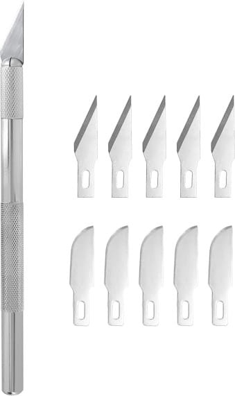 Zdjęcie główne produktu Nóż modelarski (skalpel) Modelcraft typ #1 z 10 ostrzami (typ #10 i #11) Shesto PKN3301-S