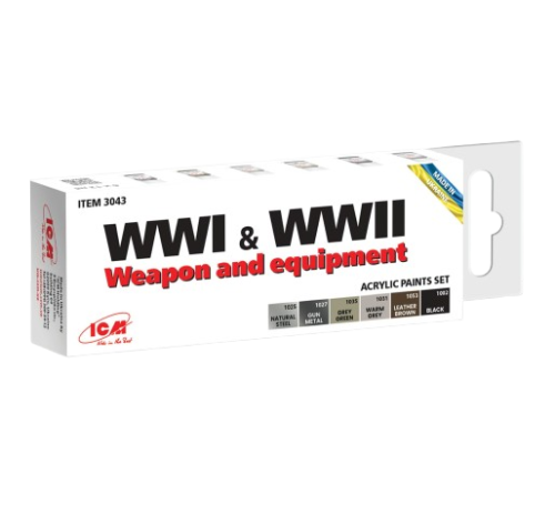 Acrylic paint set for WWI and WWII weapons and equipment ICM 3043