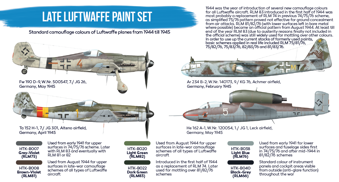 Zdjęcie dodatkowe produktu Zestaw farb Late Luftwaffe (6x 17ml) Hataka BS03