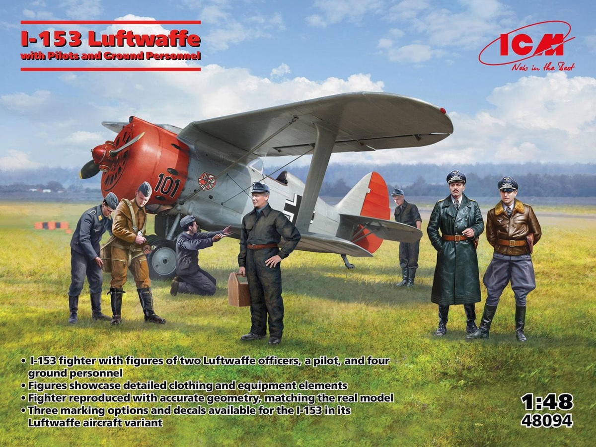 Zdjęcie główne produktu I-153 Luftwaffe z pilotami i personelem naziemnym 1:48 ICM 48094