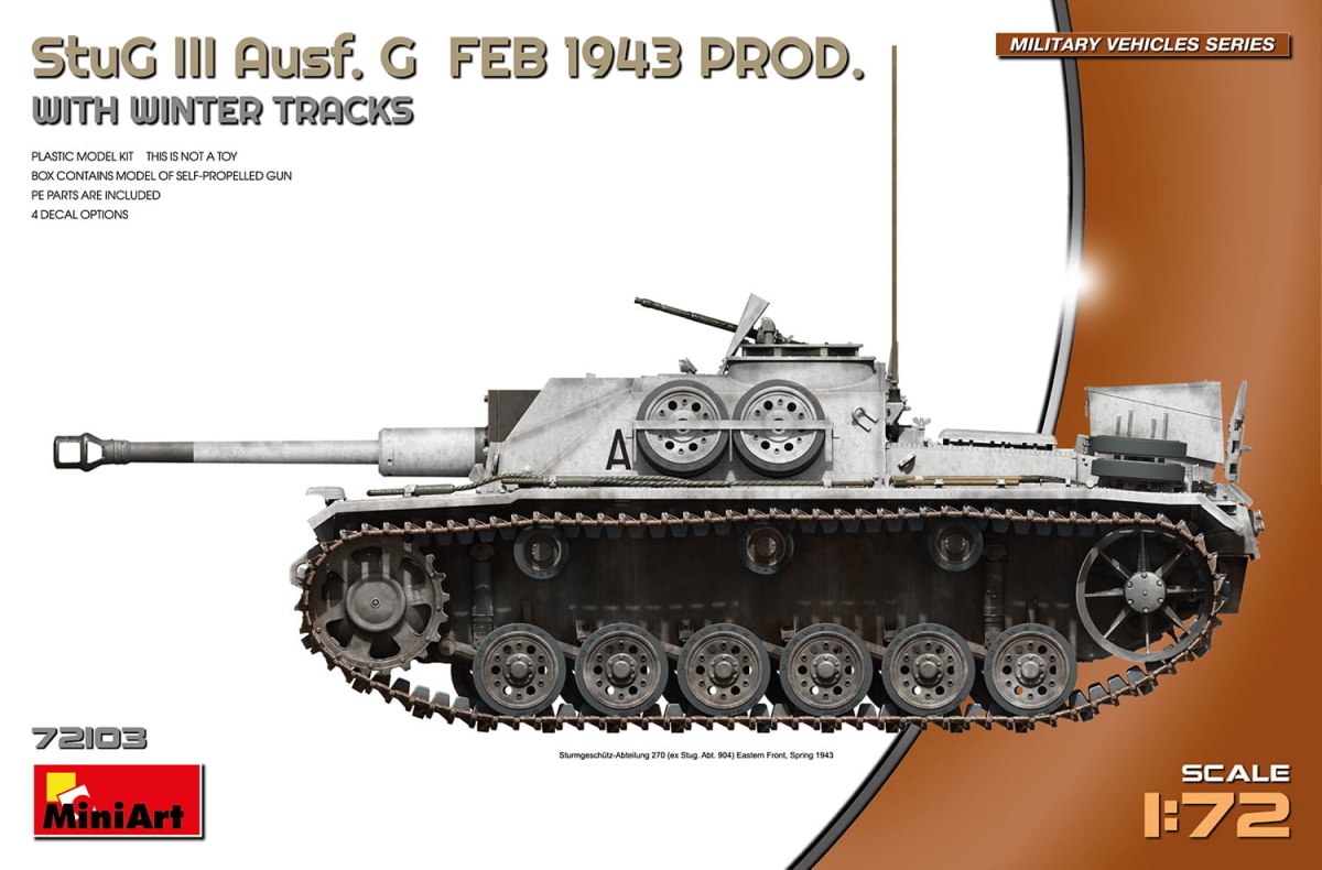 Zdjęcie główne produktu Stug III Ausf. G Feb 1943 Prod. z Zimowymi Gąsienicami 1:72 MiniArt 72103