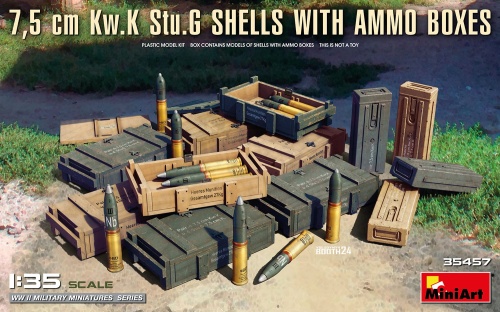 Bullets 7.5 Cm Kw.k Stu.g With Ammunition Boxes 1:35 MiniArt 35457