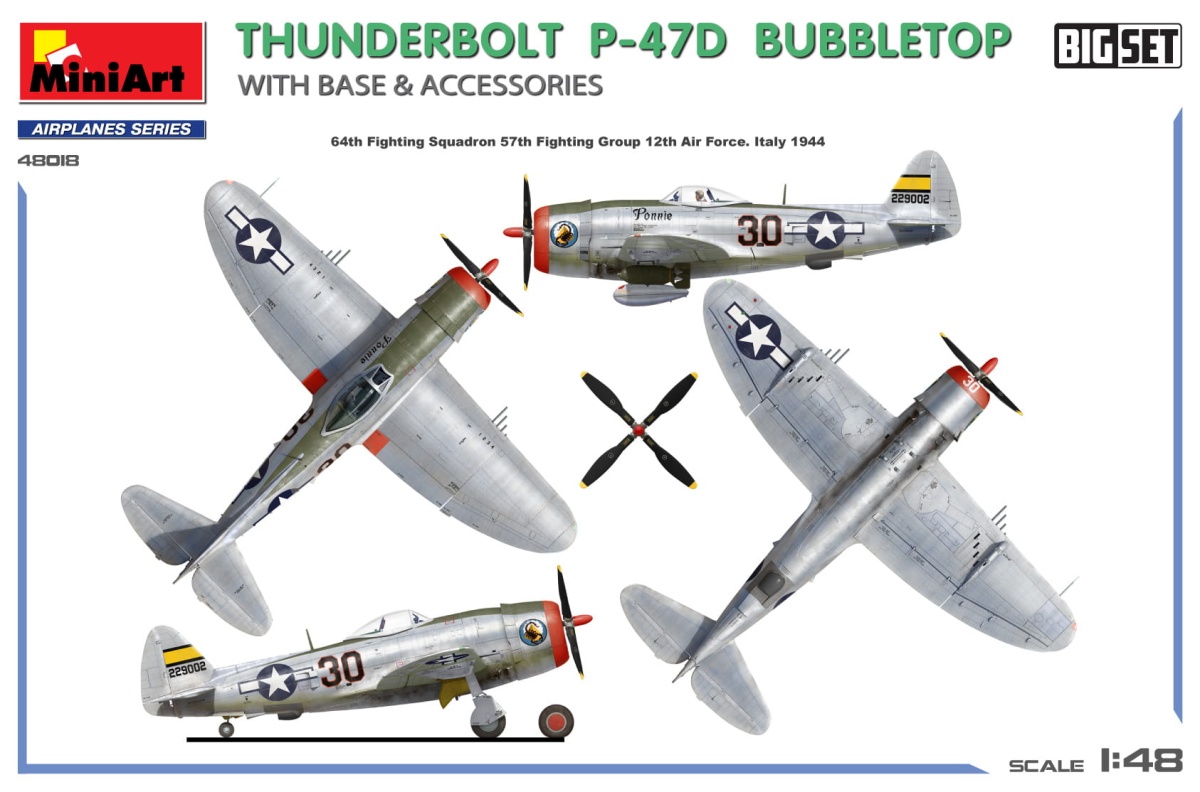 Zdjęcie dodatkowe produktu Thunderbolt P-47D Bubbletop z podstawą i akcesoria. Duży Zestaw 1:48 MiniArt 48018