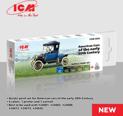 Acrylic paint set for early 20th century American cars ICM 3058