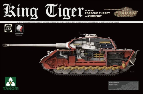 King Tiger Sd.Kfz.182 Porsche Turret w/Zimmerit 1:35 Takom 2046