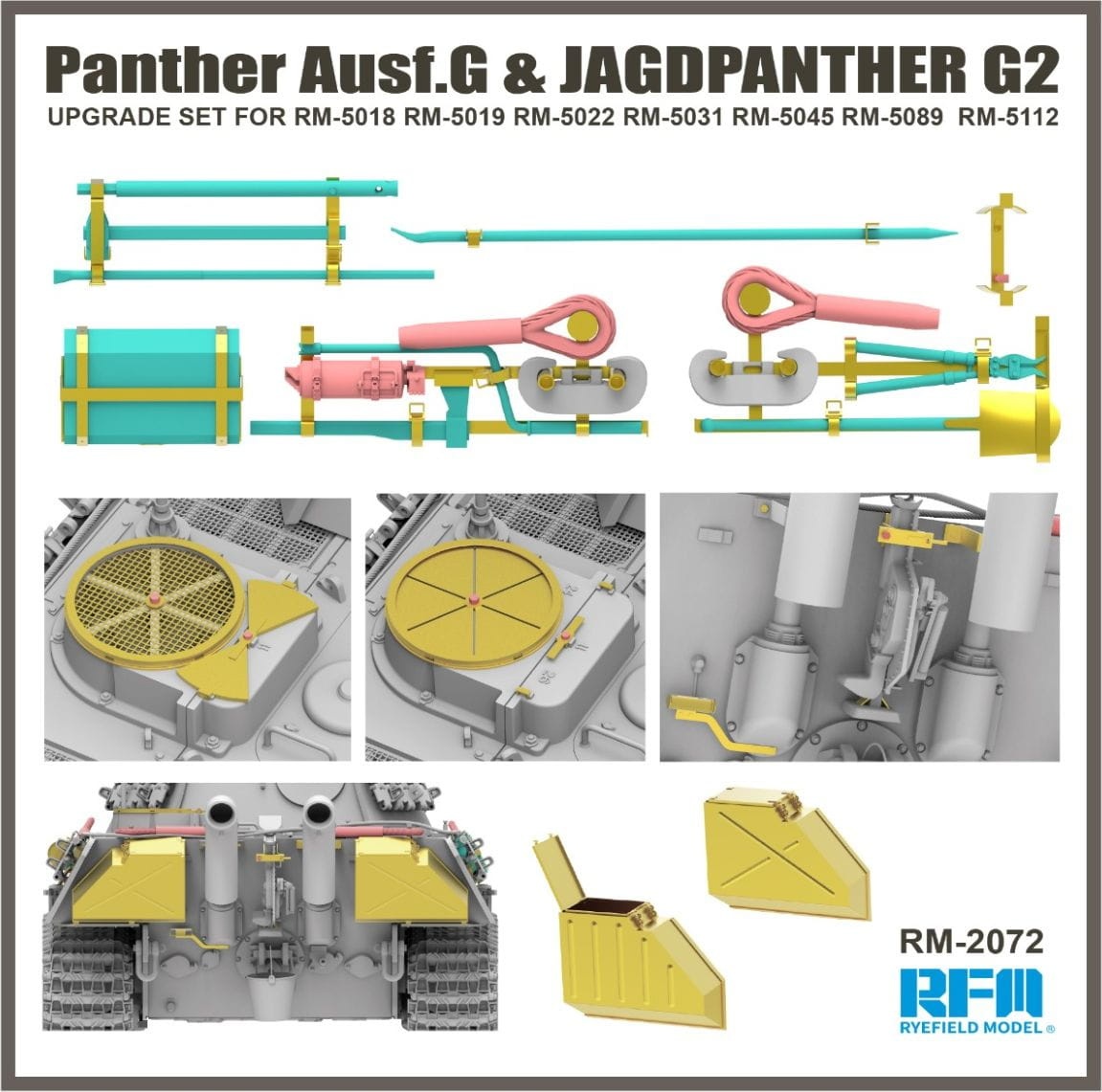 Zdjęcie dodatkowe produktu Panther Ausf.G and Jagdpanther G2 upgrade set 1:35 Rye Field Model 2072