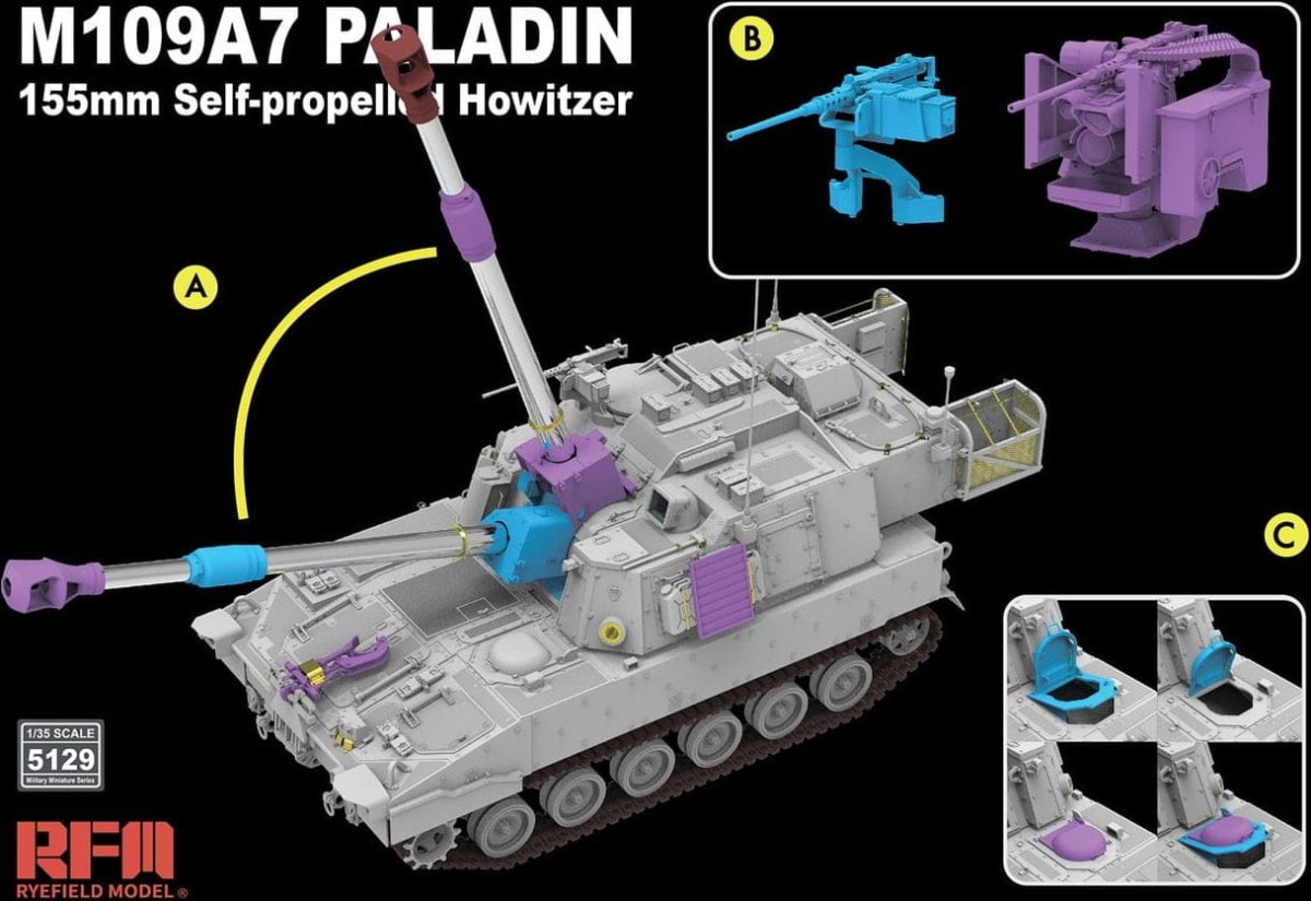 Zdjęcie dodatkowe produktu M109A7 PALADIN 155mm Self-Propelled Howitzer w/Workable Tracks 1:35 Rye Field Model 5129