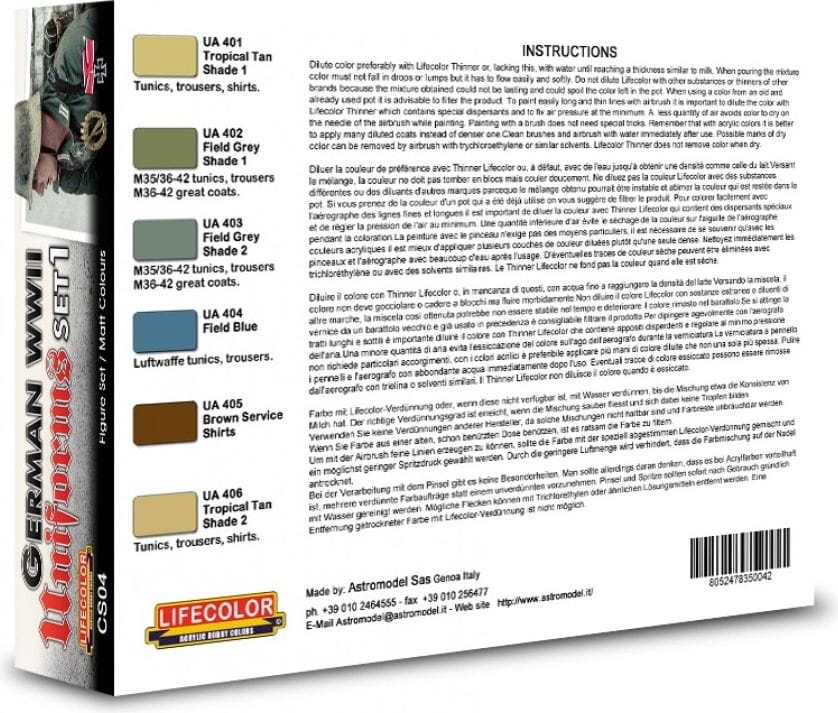 Zdjęcie dodatkowe produktu German Uniforms WWII Set 1 (farba 6x 22ml) Lifecolor CS04