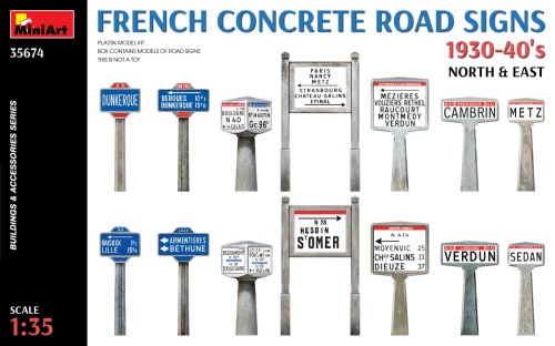 French Concrete Road Signs 1930-40's. North and East 1:35 MiniArt 35674