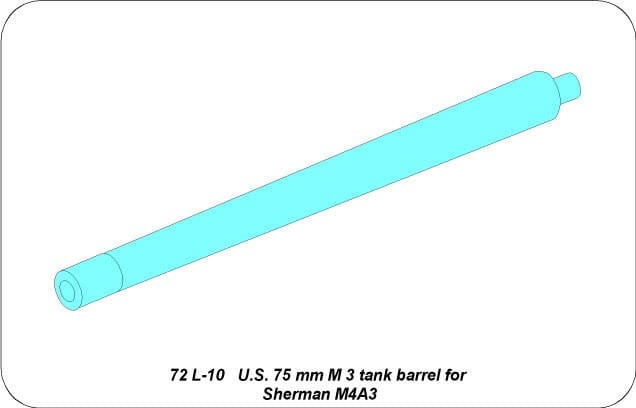 Zdjęcie dodatkowe produktu Lufa 75mm M3 do czołgu Sherman M4A3 1:72 ABER 72L10
