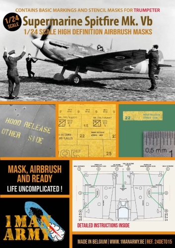Masks for Supermarine Spitfire Mk. Vb (Trumpeter) 1:24 1 Man Army 24DET015