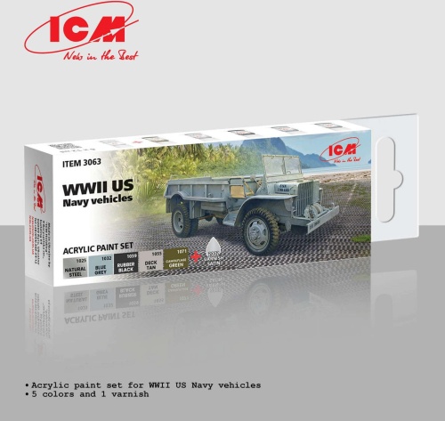 Set of acrylic paints for WWII US Navy vehicles (6x12ml) ICM 3063