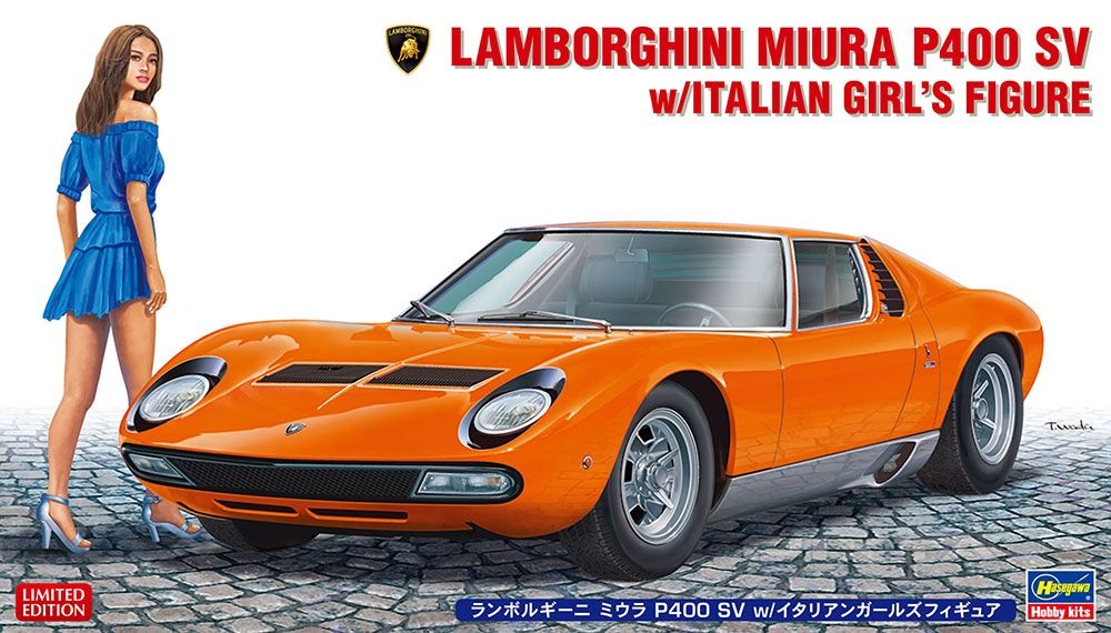 Zdjęcie główne produktu Lamborghini Miura P400 SV z figurką włoskiej dziewczyny 1:24 Hasegawa 20423