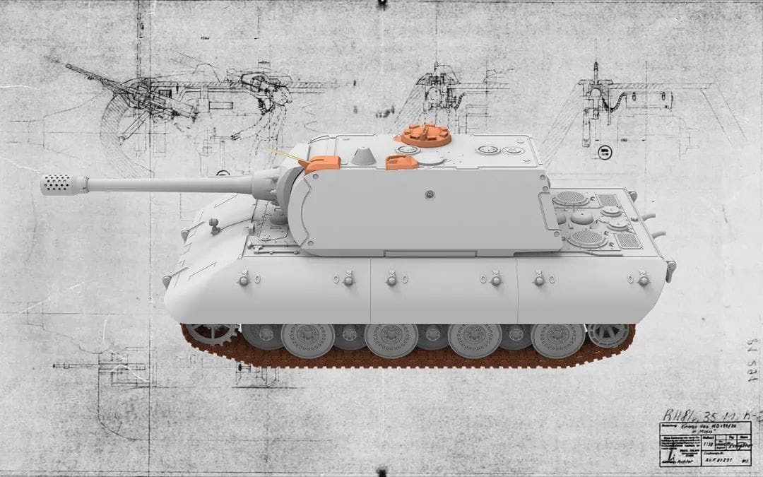 Zdjęcie dodatkowe produktu E-100 w/Maus turret 1:35 Amusing Hobby 35A046