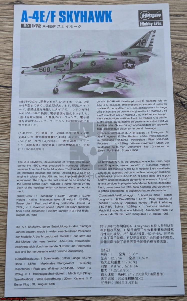 Zdjęcie dodatkowe produktu A-4E/F Skyhawk 1:72 Hasegawa B9