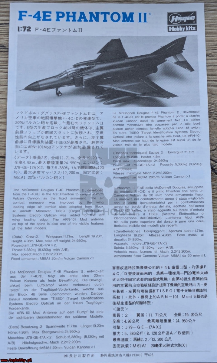 Zdjęcie dodatkowe produktu F-4E Phantom II 1:72 Hasegawa C2